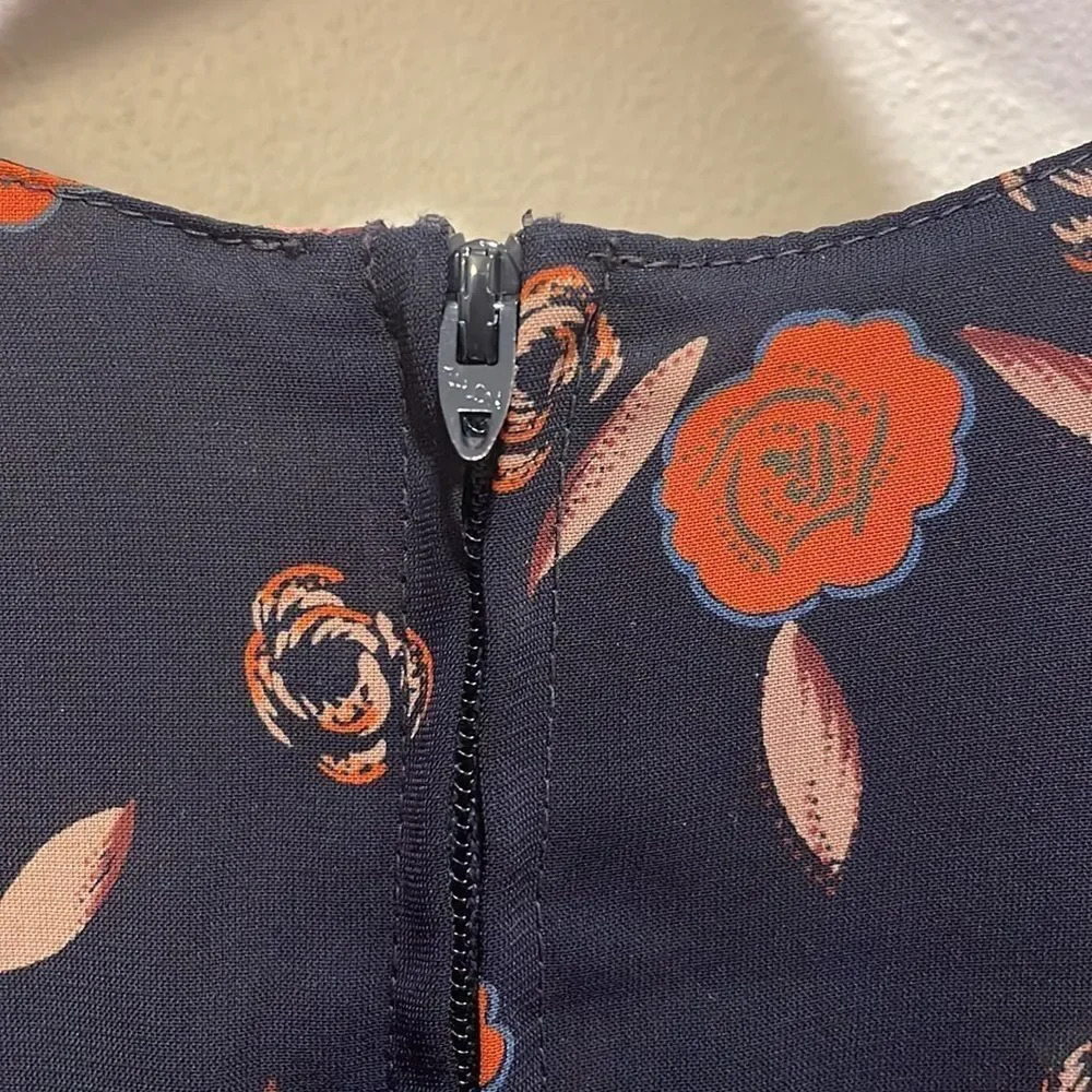 Vintage Vee Vee dark navy blue  semi sheer dress with fall leaves and fl… - Picture 9 of 12